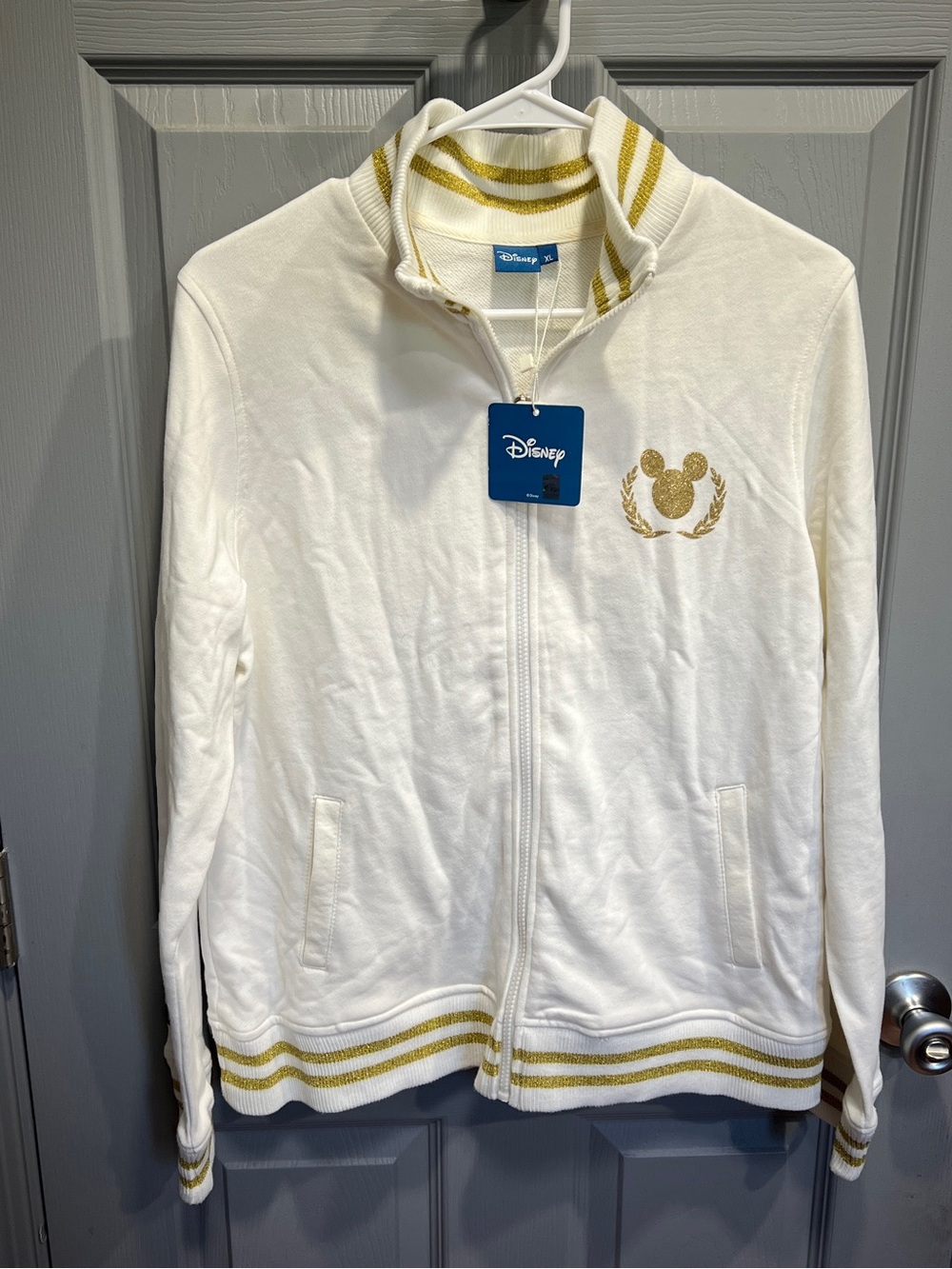 Disney White & Gold Zip-Up Track Jacket